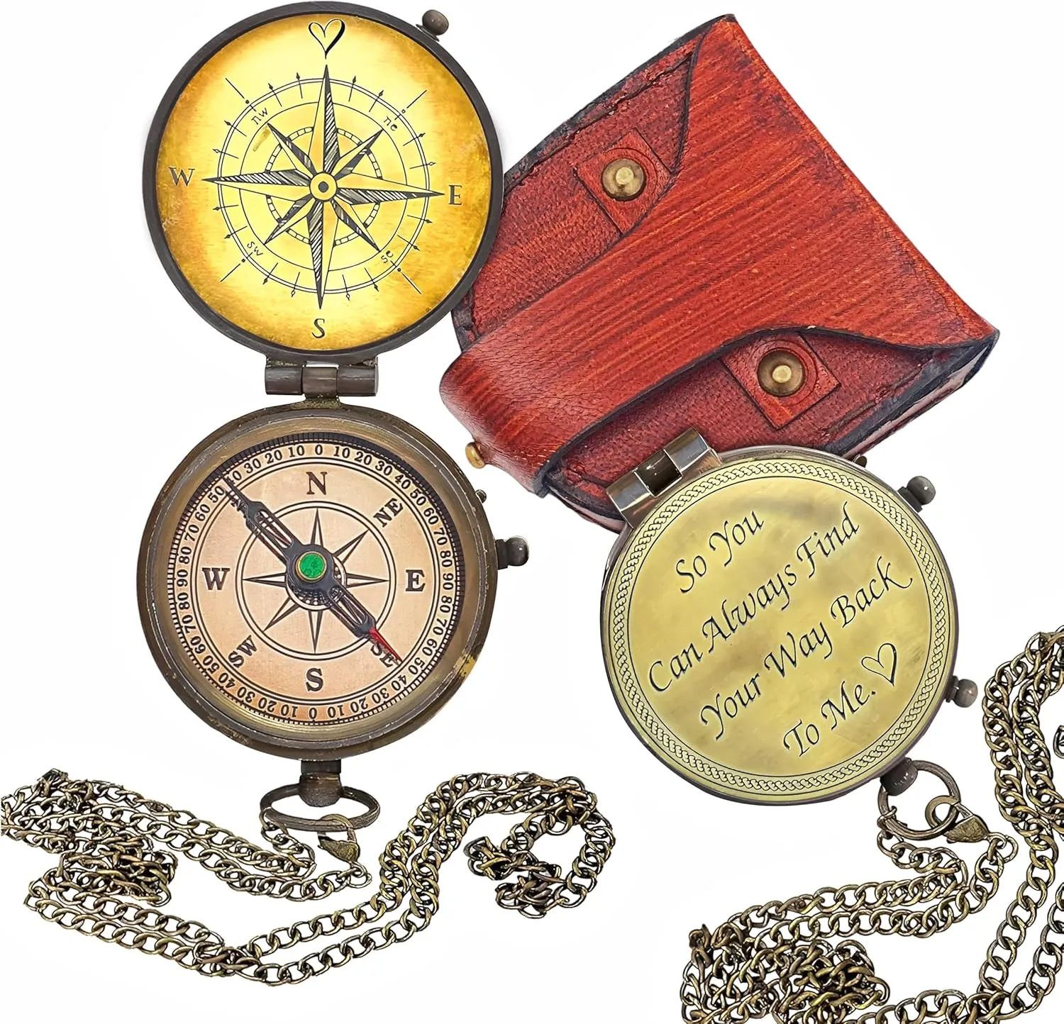 So You Can Always Find Your Way Back to Me Compass - Personalized Working Compass with Leather case, for him/her Bronze for Men- Luxury Gift
