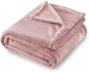 SOCHOW Flannel Fleece Blanket Queen Size, All Season Lightweight Super Soft Cozy Blanket for Bed or Couch, Dusty Pink, 90x90 inches
