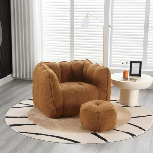 Soft Bean Bag Chair with High Resilient Foam Filling for Living Room and Bedroom, Comfortable Square Lazy Sofa with Footstool, Khaki and Yellow