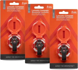 S.O.L. Survive Outdoors Longer Lensatic Compass Hiking Gear - (Pack of 3)