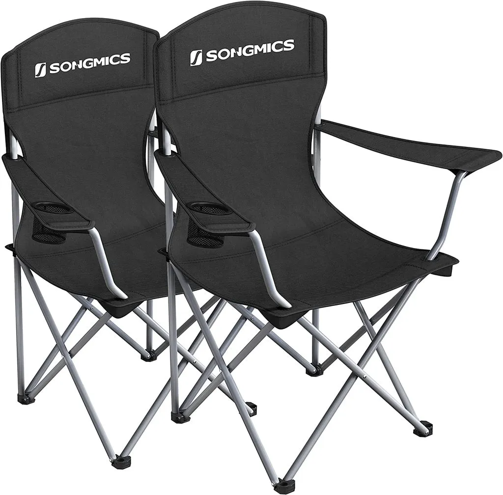SONGMICS Set of 2 Folding Camping Chairs with Carry Bag - Black