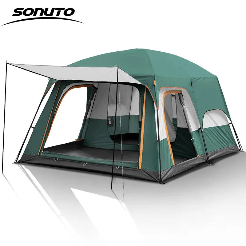 Sonuto Large Family Camping Tent Double Layer 2 Room 3-12 Person Capacity Rainproof Material