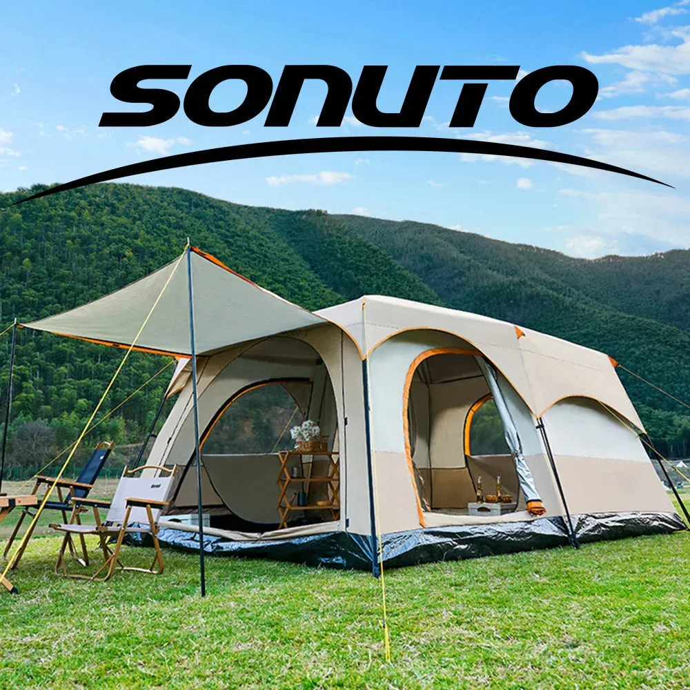 Sonuto Large Family Camping Tent Double Layer 2 Room 3-12 Person Capacity Rainproof Material