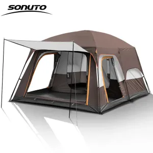 Sonuto Large Family Camping Tent Double Layer 2 Room 3-12 Person Capacity Rainproof Material