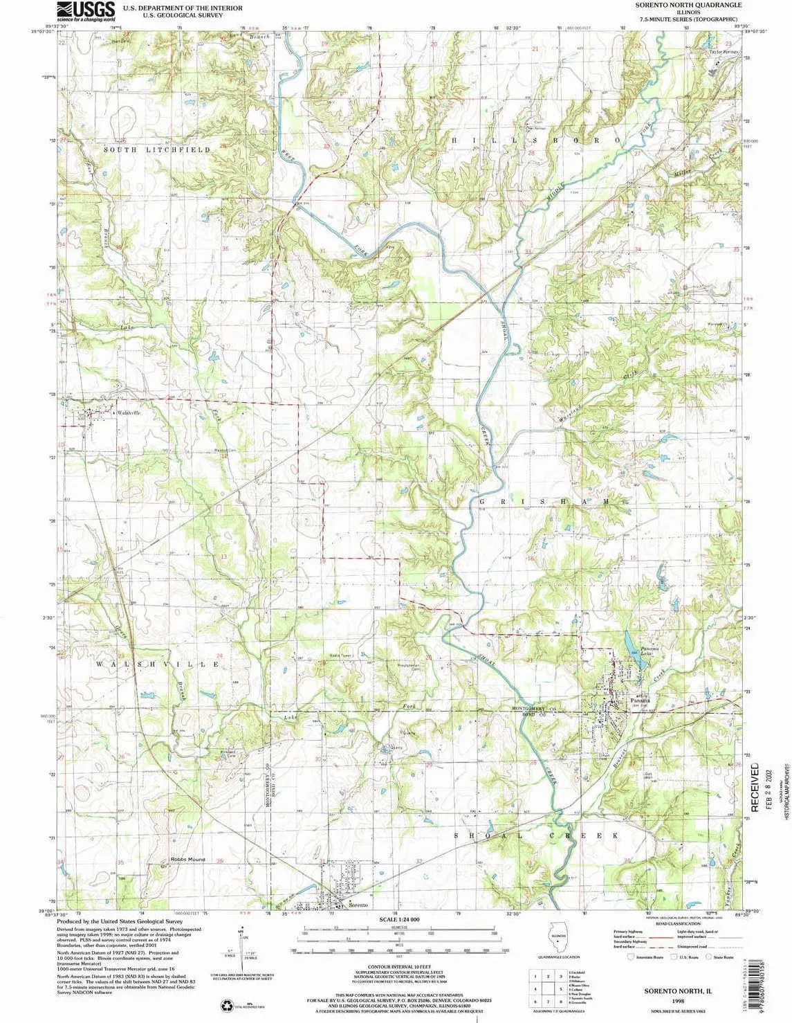 Sorento North IL topo map, 1:24000 Scale, 7.5 X 7.5 Minute, Historical, 1998, Updated 2002, 26.9 x 22 in