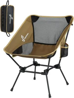 Sportneer Camping Chairs, Lightweight Outdoor Chairs with 2 Side Pockets & Storage Bag, Foldable & Portable Lawn Chairs for Camping Hiking Lawn Picnic Beach Outdoor Travel (1, Khaki)