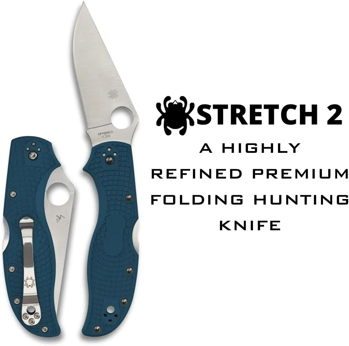 Spyderco Stretch 2 Blue FRN Straight Spine K390 3.48" Plain Edge Pocket Folding Knife (C90FP2K390)