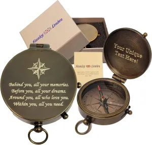 Stanley London Engraved Compass Personalized | Brass Pocket Compass Gifts for Men, Him, Son, Husband, Grandson, Boys | Engravable Antique Gift Compasses for Graduation, Baptism, Confirmation