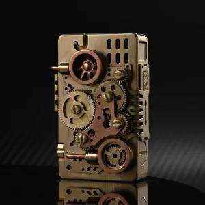 Steampunk Gear Brass Lighter, Retro Windproof Dragon Tongue Flame with Punk Armor Design, Unique Collectible Gift Brass D