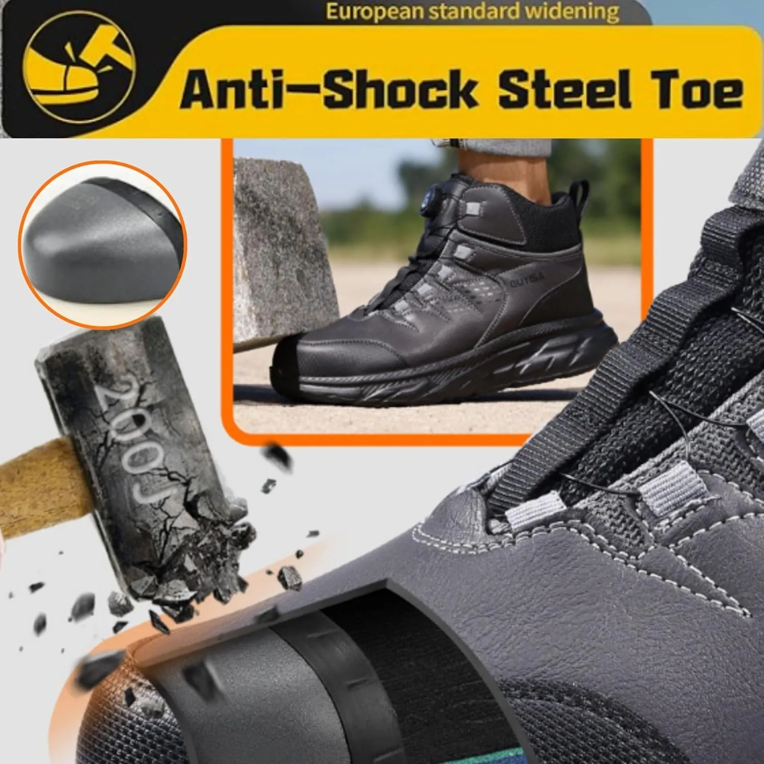 Steel Toe Shoes for Men's Waterproof Lightweight Work Boots for Men Work shoes Puncture-Proof Industrial-Grade Non-Slip Steel Toe Boots