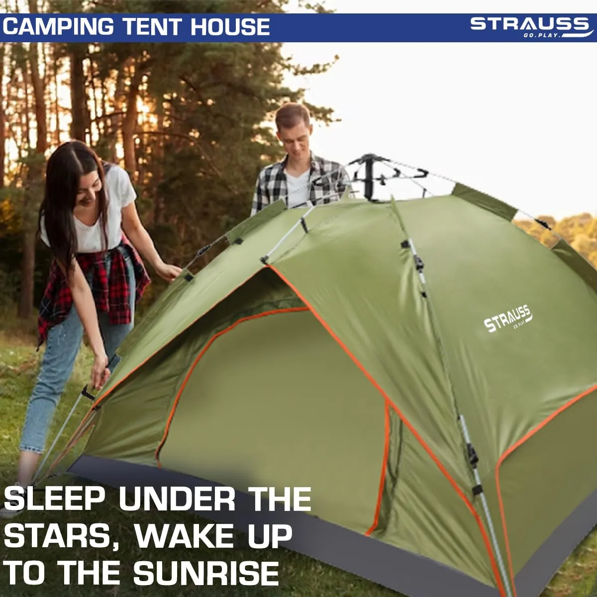 STRAUSS Automatic Portable Tent: Waterproof & Windproof | Fits 4 Persons | Green