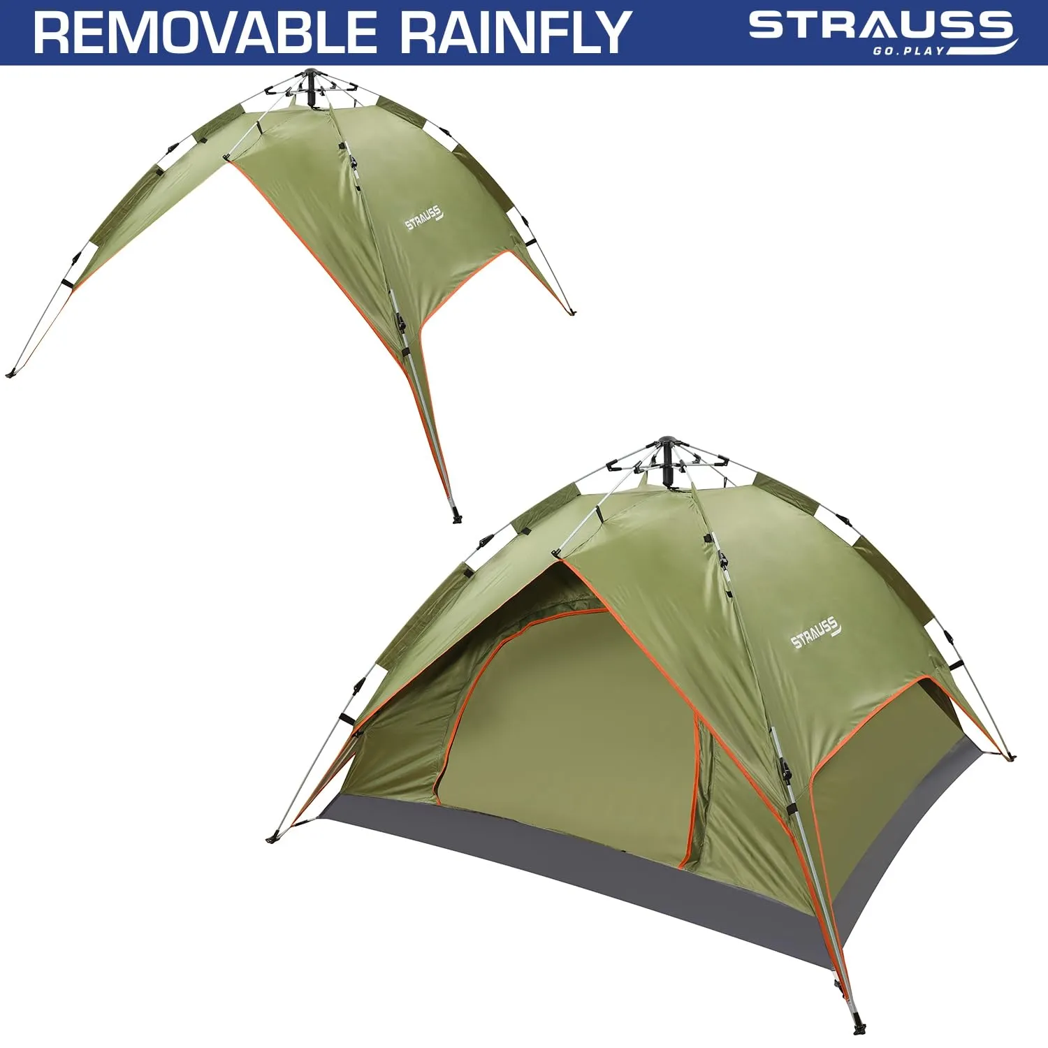 STRAUSS Automatic Portable Tent: Waterproof & Windproof | Fits 4 Persons | Green