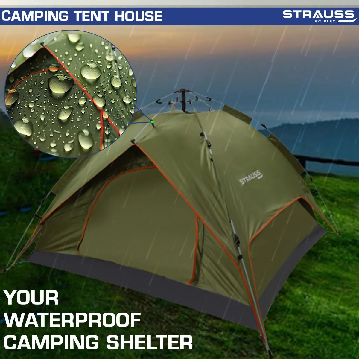 STRAUSS Automatic Portable Tent: Waterproof & Windproof | Fits 4 Persons | Green
