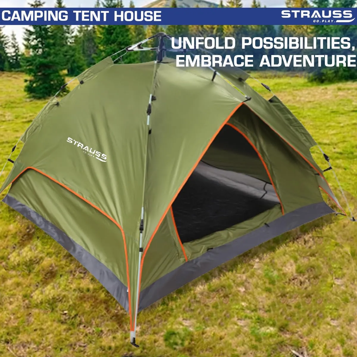 STRAUSS Automatic Portable Tent: Waterproof & Windproof | Fits 4 Persons | Green