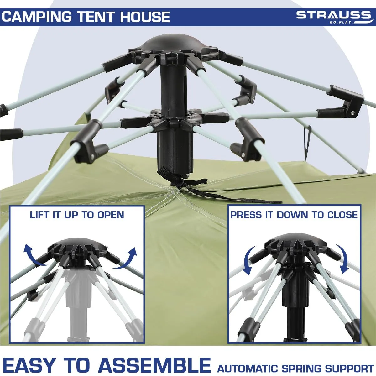 STRAUSS Automatic Portable Tent: Waterproof & Windproof | Fits 4 Persons | Green