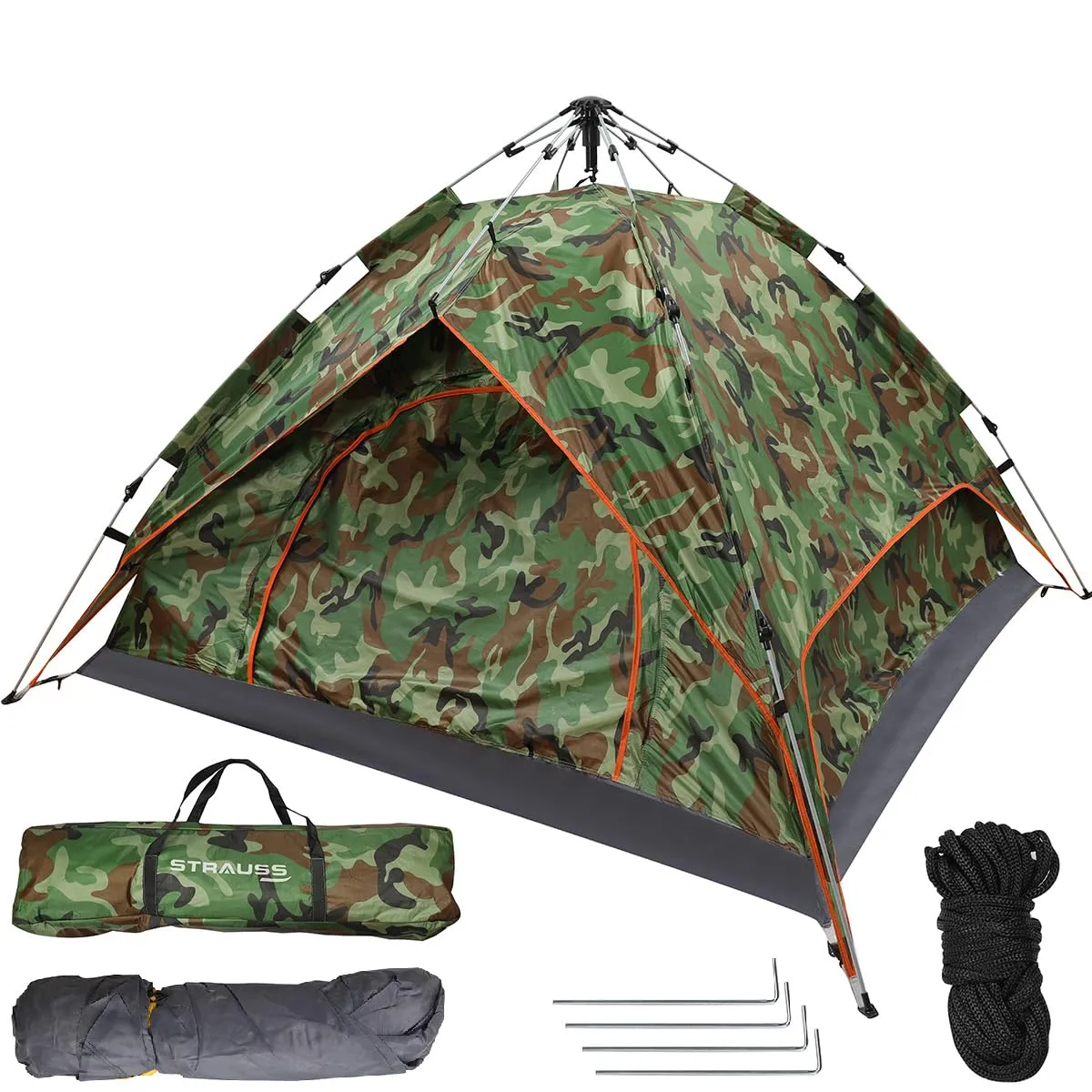 STRAUSS Portable Tent: Outdoor Shelter with Waterproof, Easy Setup | Ideal for 4 Persons | Military Color