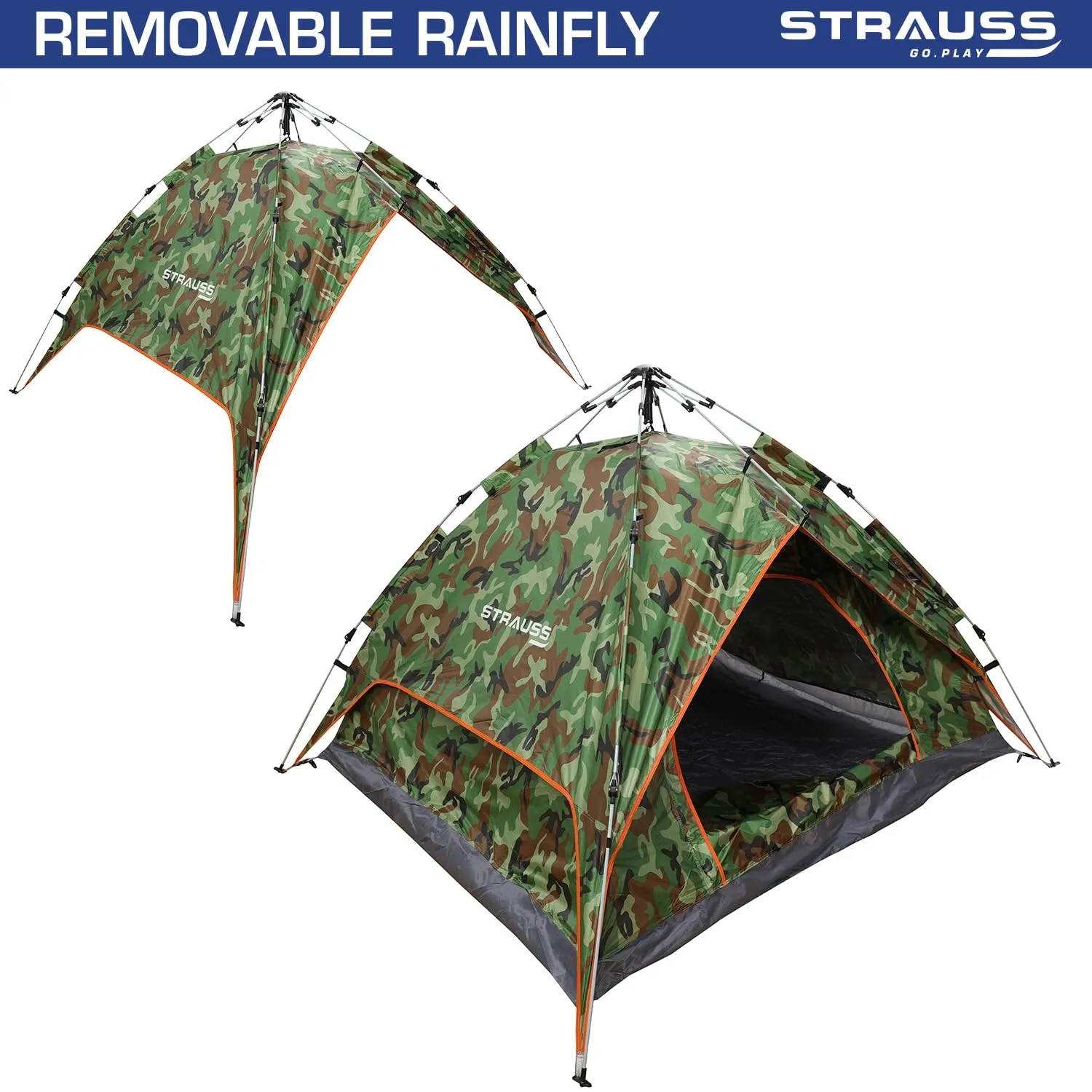 STRAUSS Portable Tent: Outdoor Shelter with Waterproof, Easy Setup | Ideal for 4 Persons | Military Color