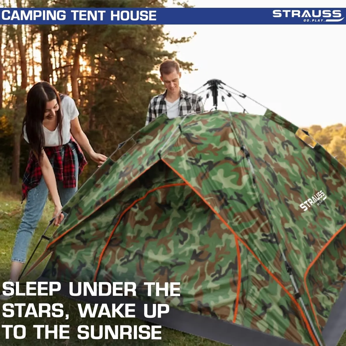 STRAUSS Portable Tent: Outdoor Shelter with Waterproof, Easy Setup | Ideal for 4 Persons | Military Color