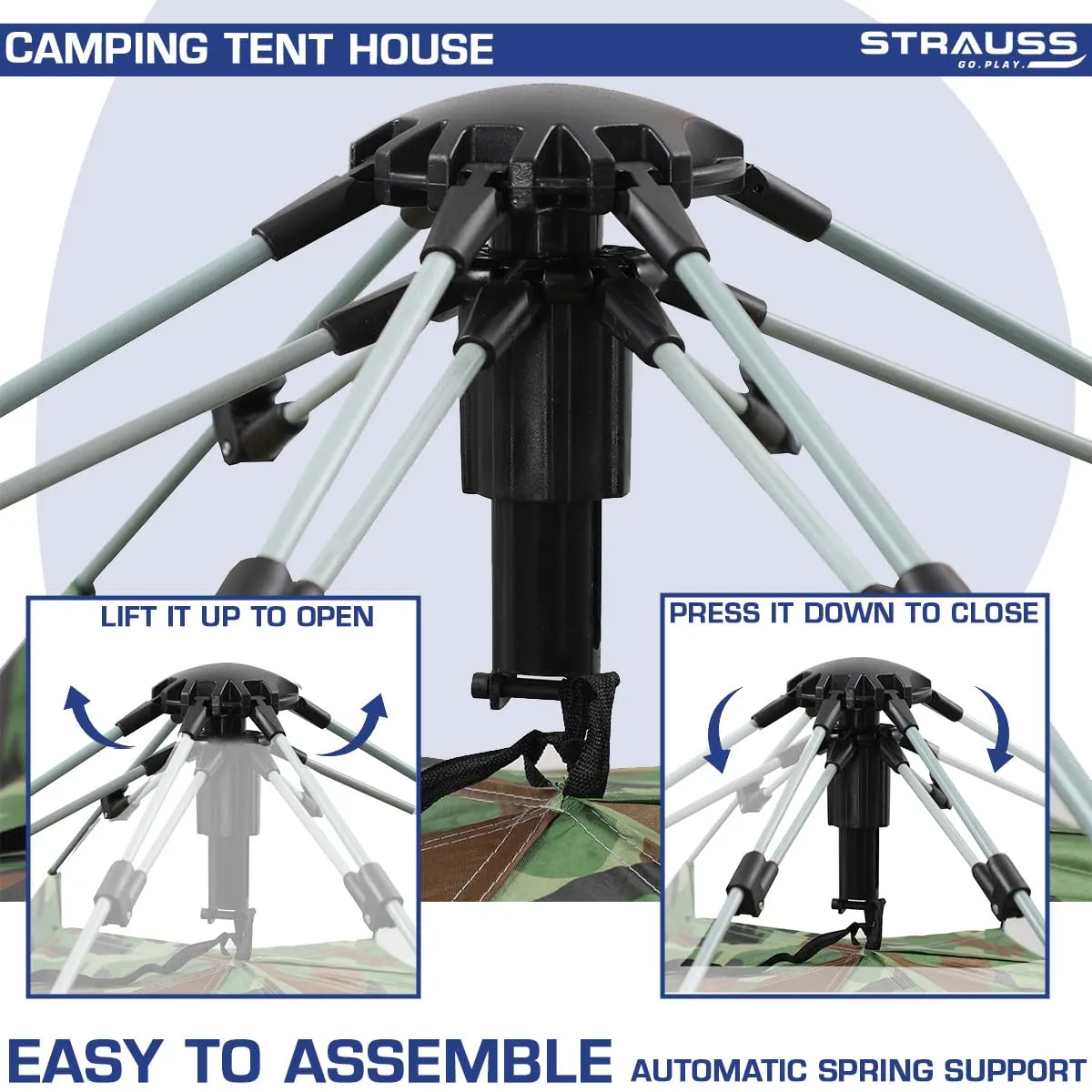 STRAUSS Portable Tent: Outdoor Shelter with Waterproof, Easy Setup | Ideal for 4 Persons | Military Color