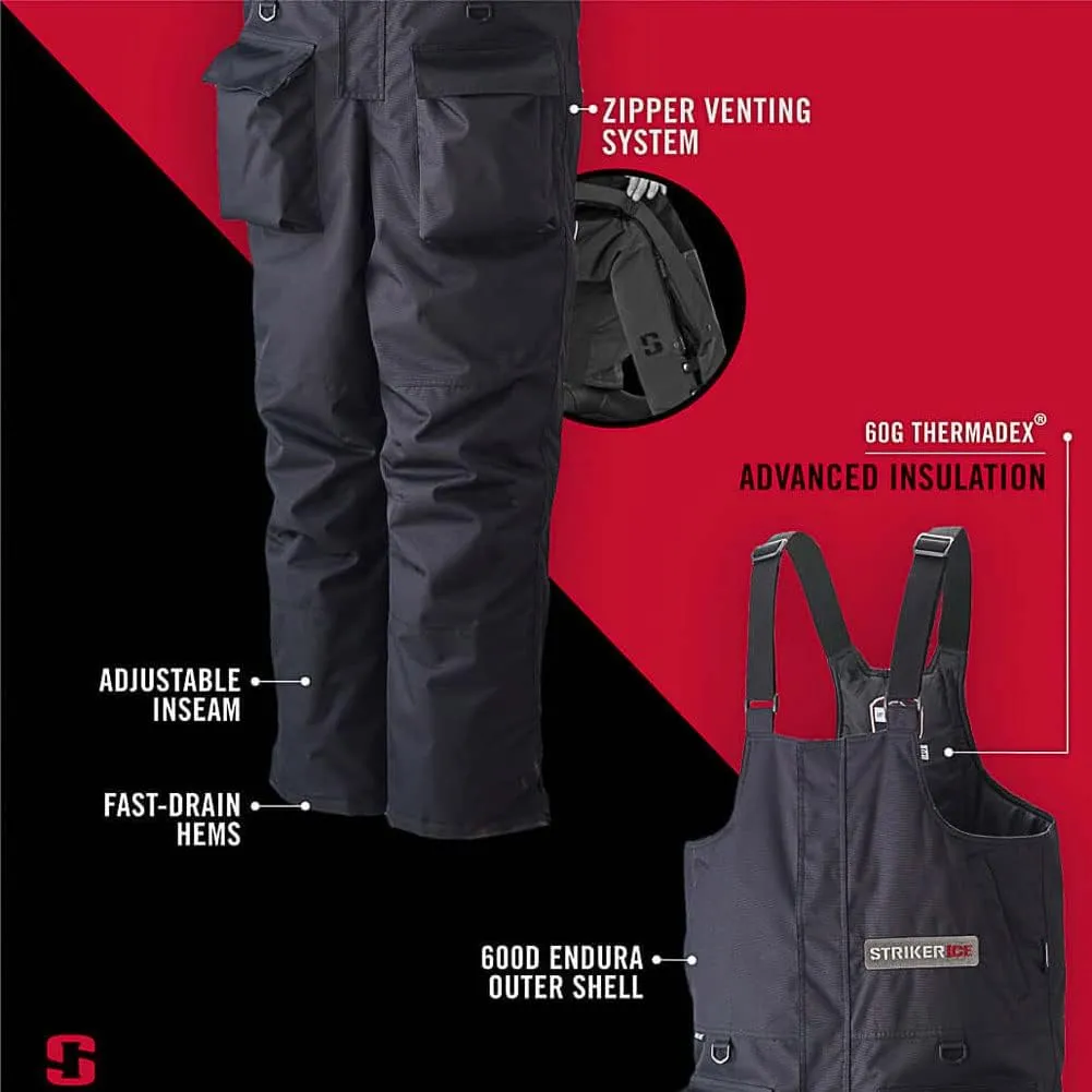 Striker Men's Trekker Durable Windproof Water-Resistant Insulated Outdoor Ice Fishing Bib with Sureflote Flotation Technology
