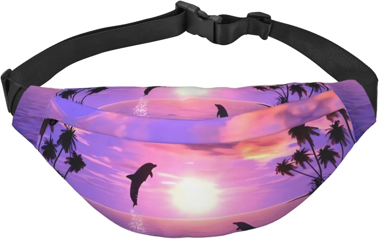 sunset dolphins Fanny Pack for Man Women Waist Bag Adjustable Belt Casual Chest Bag Bum Bags for Travel Sports Running Hiking Waist Packs