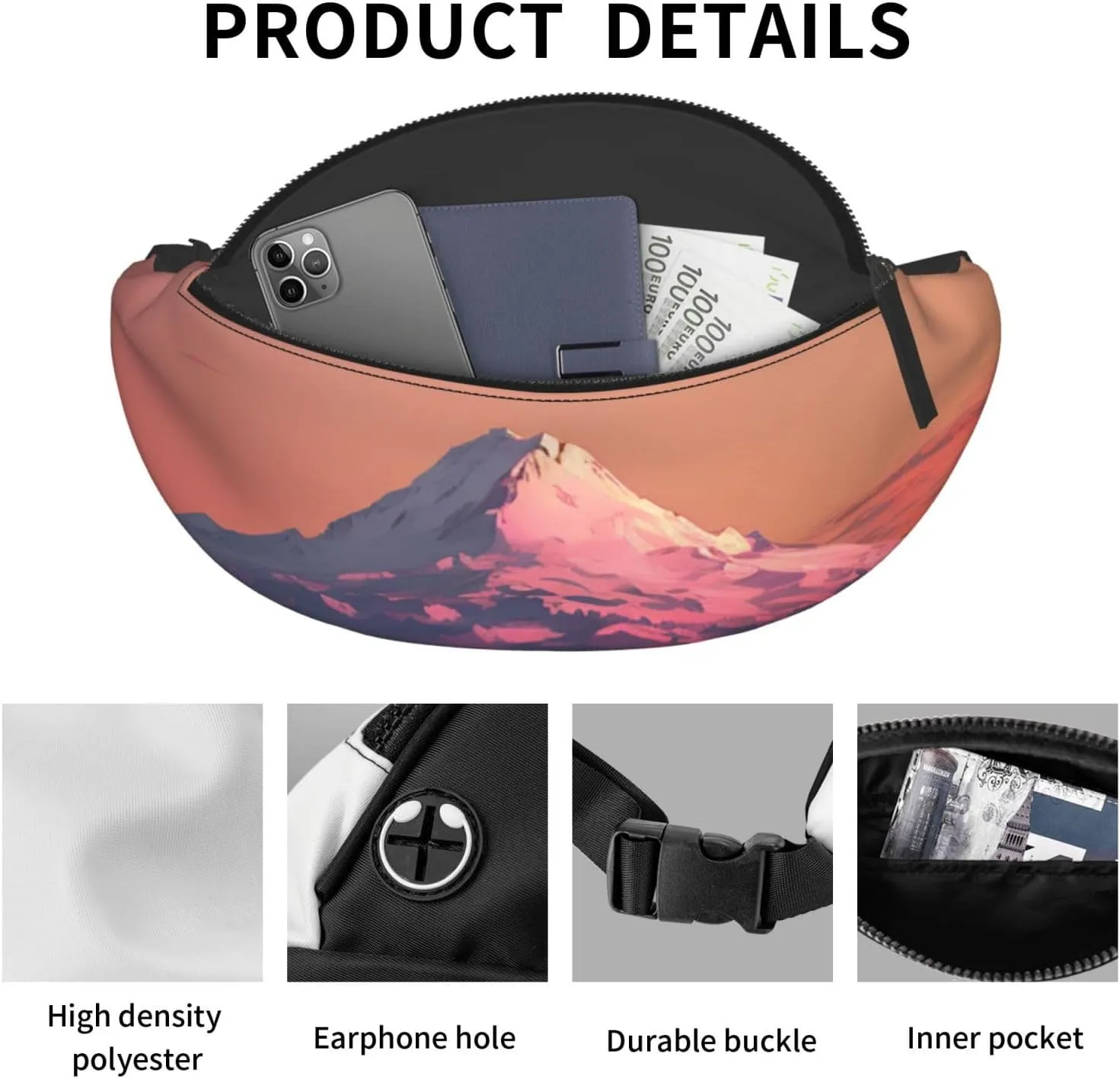 Sunset landscape Mountains Lake Fanny Pack for Man Women Waist Bag Adjustable Belt Casual Chest Bag Bum Bags for Travel Sports Running Hiking Waist Packs