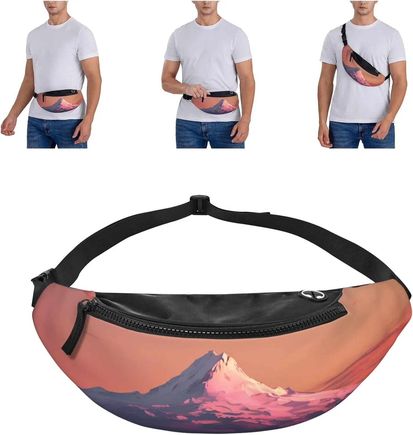 Sunset landscape Mountains Lake Fanny Pack for Man Women Waist Bag Adjustable Belt Casual Chest Bag Bum Bags for Travel Sports Running Hiking Waist Packs