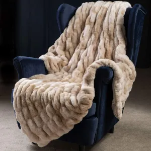 Super Soft Faux Fur Throw Blanket- Brown Fur Throw Blanket Royal Luxury Cozy Plush Blanket use for Couch Sofa Bed Chair, Reversible Fuzzy Faux Fur Velvet Blanket 50 Inch x 60 Inch (Beige)