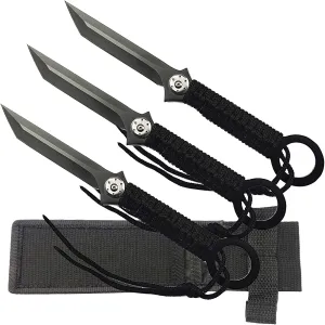 Survival Special Fixed Blade Knife 3pcs with Nylon Sheath, Black Rope Handle