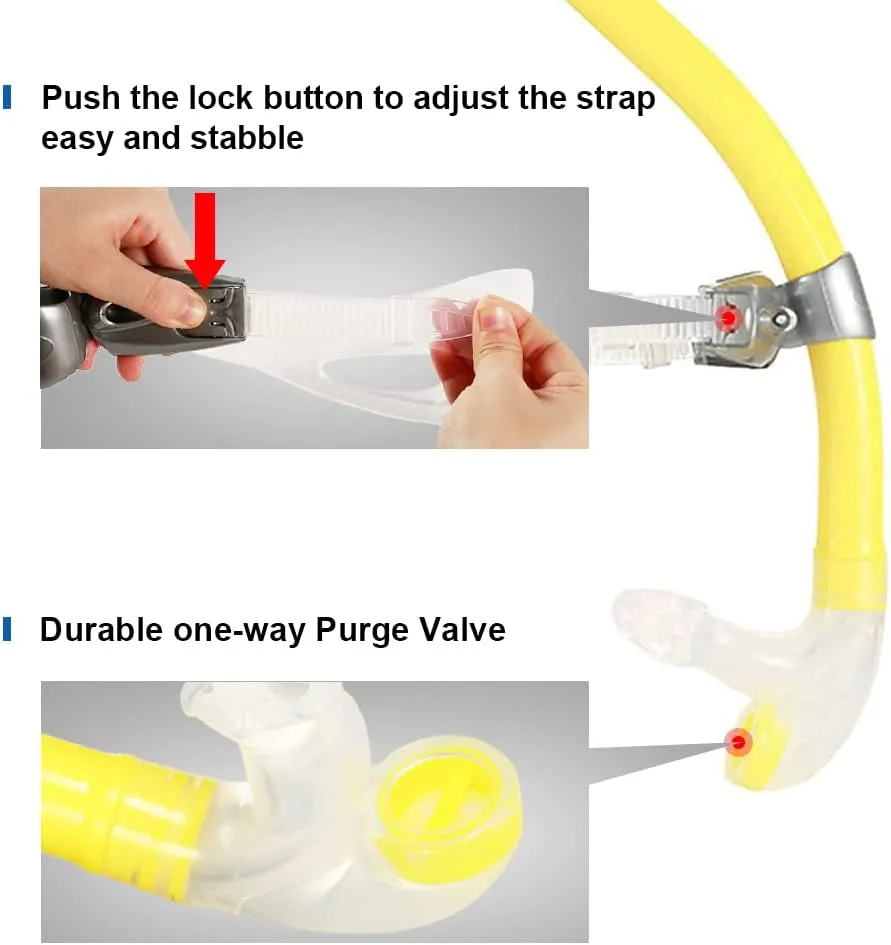 Swim Snorkel for Lap Swimming,Adult Swimmers Snorkeling Gear for Swimming Snorkel Training in Pool and Open Water,Snorkle Center Mount Silicone Mouthpiece One-Way Purge Valve