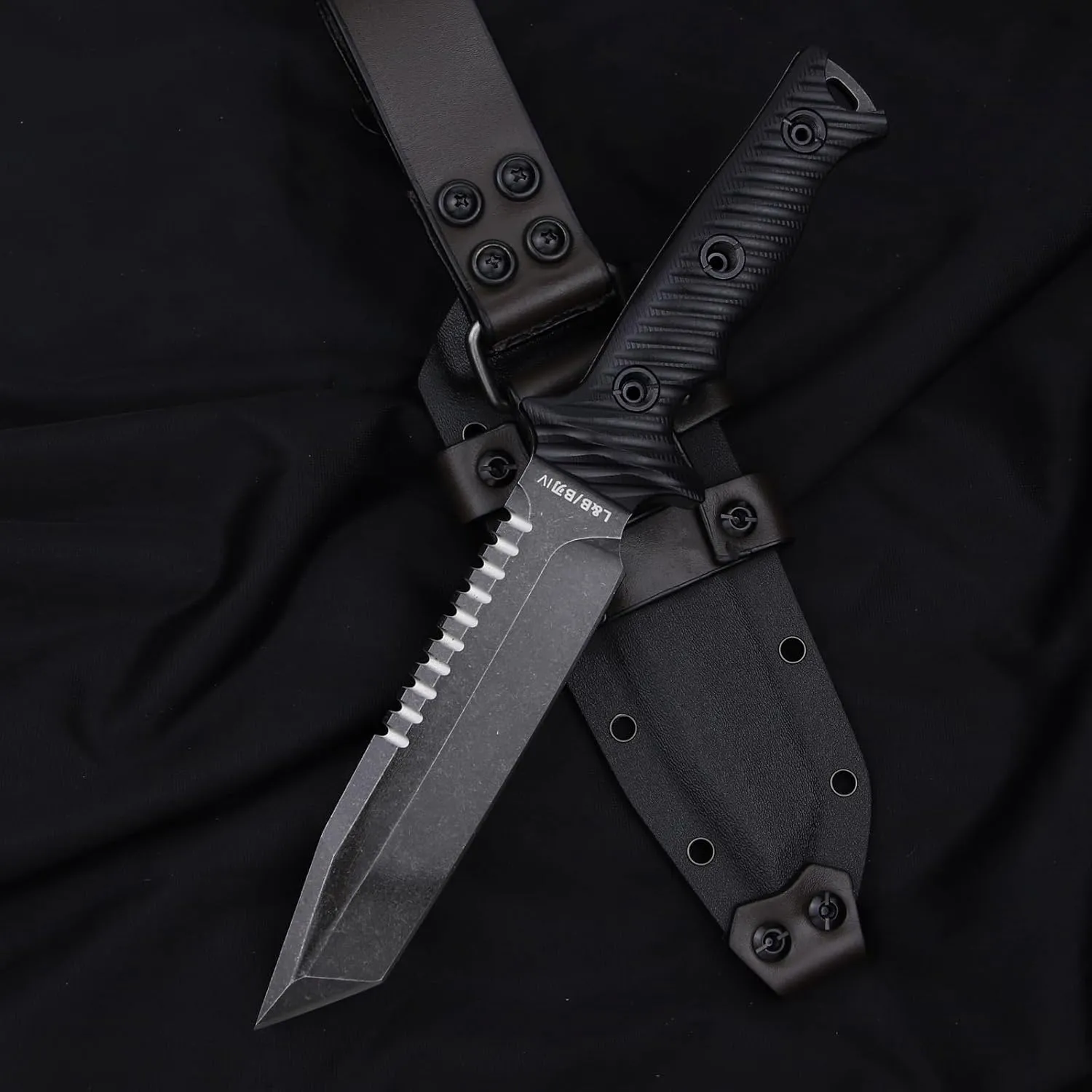 Tactical 11.5 Inches Full Tang Jungle Primitive Tanto Fixed Blade,Sharp Dorsal Tooth and Camping Survival Knife,Sleipner Steel G10 Handle,Kydex Sheath (Black)