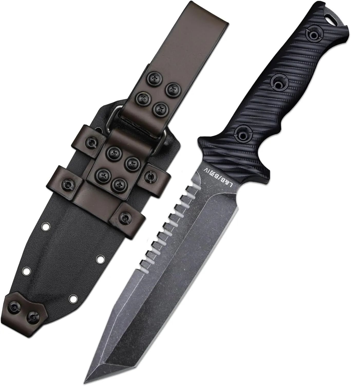Tactical 11.5 Inches Full Tang Jungle Primitive Tanto Fixed Blade,Sharp Dorsal Tooth and Camping Survival Knife,Sleipner Steel G10 Handle,Kydex Sheath (Black)