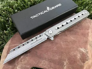 TACTICAL GEARZ Damascus Pocket Knife for EDC, Solid Titanium Handle, 67 Multi-Layered Damascus Steel VG10 Tanto Blade, Includes Sheath (Onyx XT Platinum)