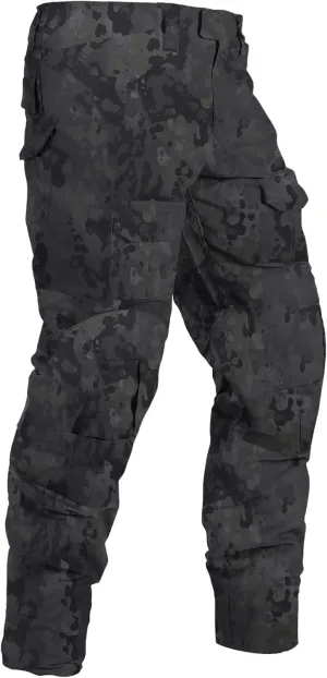 Tactical Pants for Men Water Resistant Hiking Pants Camo Cargo Pants with 10 Pockets No Belt and Kneepad