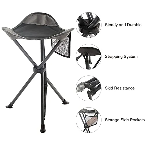 Tall Folding Tripod Stool for Outdoor Camping Walking Hunting Hiking Fishing Travel, Support 225 lbs