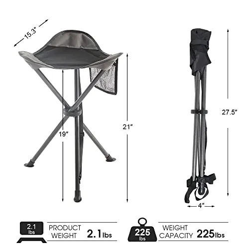 Tall Folding Tripod Stool for Outdoor Camping Walking Hunting Hiking Fishing Travel, Support 225 lbs