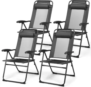 Tangkula Folding Patio Dining Chairs Set of 4, Portable Patio Chairs with 7 Level Adjustable Backrest, Detachable Headrest, Wide Seats, Breathable Mesh Backrest, Outdoor Sling Chairs, 300 Lbs Capacity