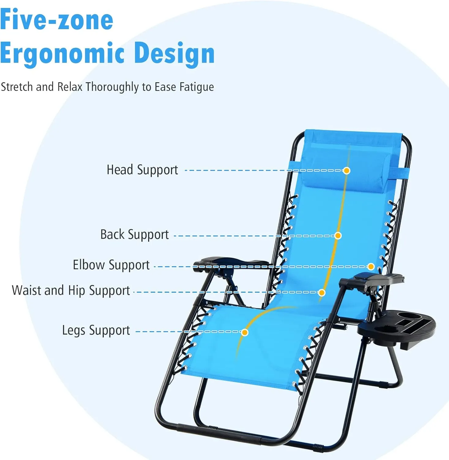 Tangkula Zero Gravity Chair, Folding Patio Lounge Chair Adjustable Outdoor Recliner with Cup Holder, Wide Armrest for Patio Garden Poolside Outdoor Yard Beach, Support 350 lbs (1, Blue)