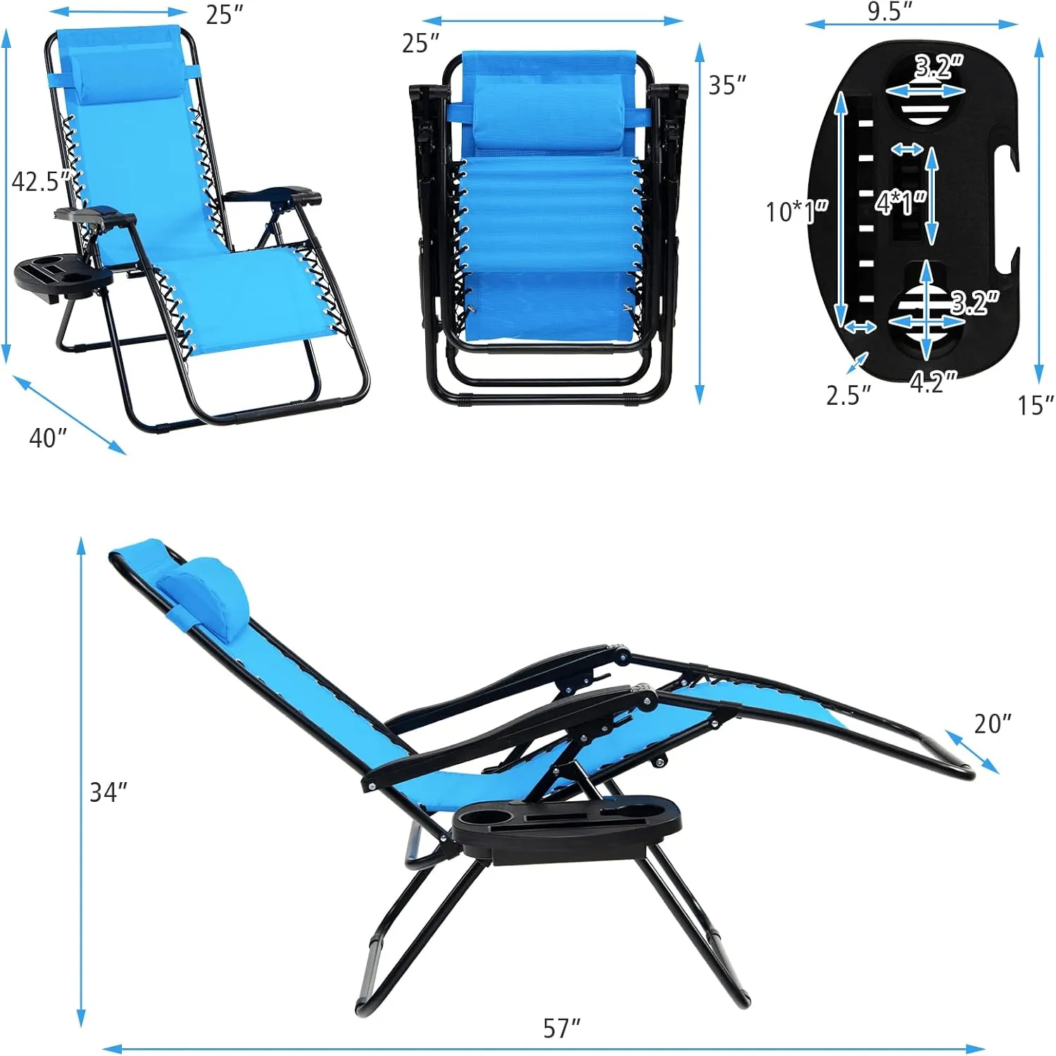Tangkula Zero Gravity Chair, Folding Patio Lounge Chair Adjustable Outdoor Recliner with Cup Holder, Wide Armrest for Patio Garden Poolside Outdoor Yard Beach, Support 350 lbs (1, Blue)