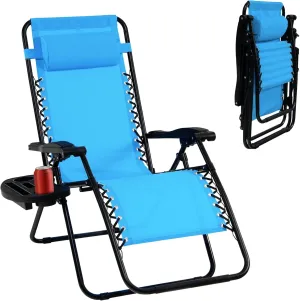 Tangkula Zero Gravity Chair, Folding Patio Lounge Chair Adjustable Outdoor Recliner with Cup Holder, Wide Armrest for Patio Garden Poolside Outdoor Yard Beach, Support 350 lbs (1, Blue)