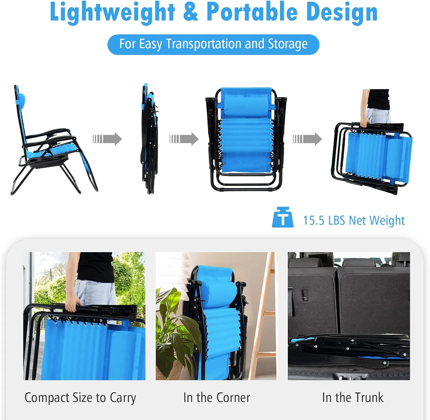 Tangkula Zero Gravity Chair, Folding Patio Lounge Chair Adjustable Outdoor Recliner with Cup Holder, Wide Armrest for Patio Garden Poolside Outdoor Yard Beach, Support 350 lbs (1, Blue)