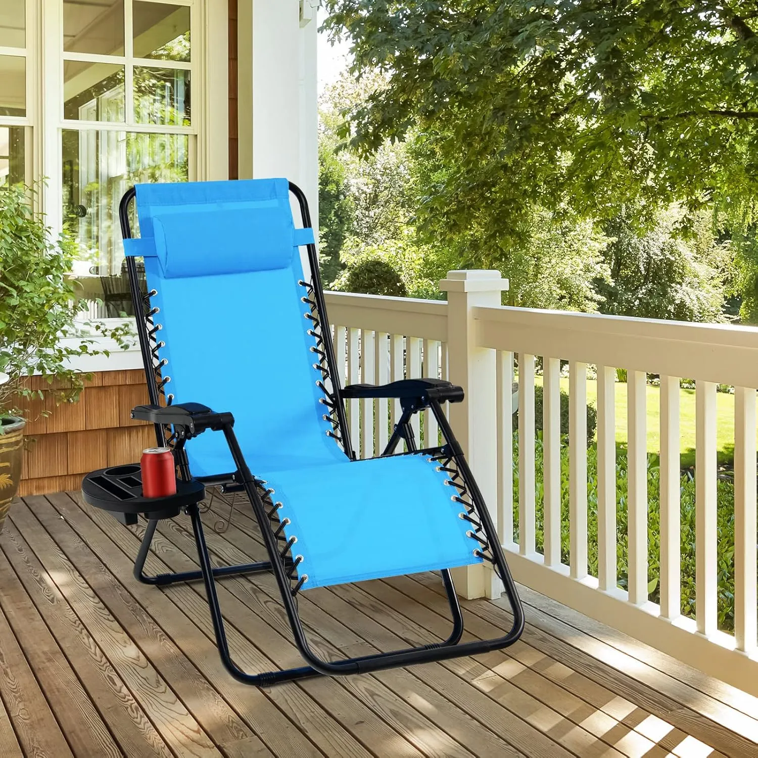 Tangkula Zero Gravity Chair, Folding Patio Lounge Chair Adjustable Outdoor Recliner with Cup Holder, Wide Armrest for Patio Garden Poolside Outdoor Yard Beach, Support 350 lbs (1, Blue)