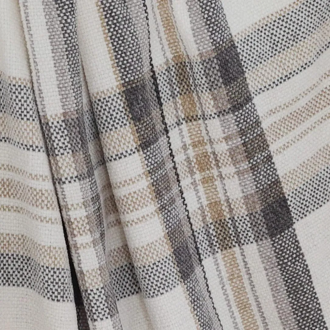 Taupe Grey and White Plaid Decor Tartan Blanket, Lightweight Soft Chenille Striped Knitted Rustic Farmhouse Throw with Tassels for Couch Sofa Chair Bed Office Home, 60" x 80"
