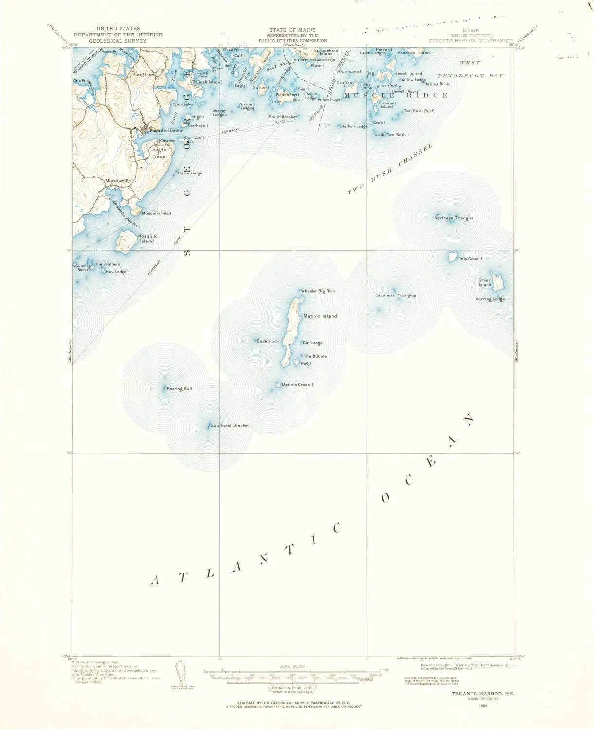 Tenants Harbor ME topo map, 1:62500 Scale, 15 X 15 Minute, Historical, 1904, Updated 1960, 20.9 x 17.1 in