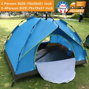Tent Camping Pop Up Tent - 3-4 People Waterproof Outdoor Canopy