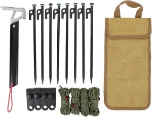 Tent Camping Stakes 30cm with 4mm Outdoor Guy Lines Tent Cords with Camping Hammer and Storage Bag Canopy Clips Hammer for Gardening, Hiking, Outdoor Tenting Activities (Khaki)