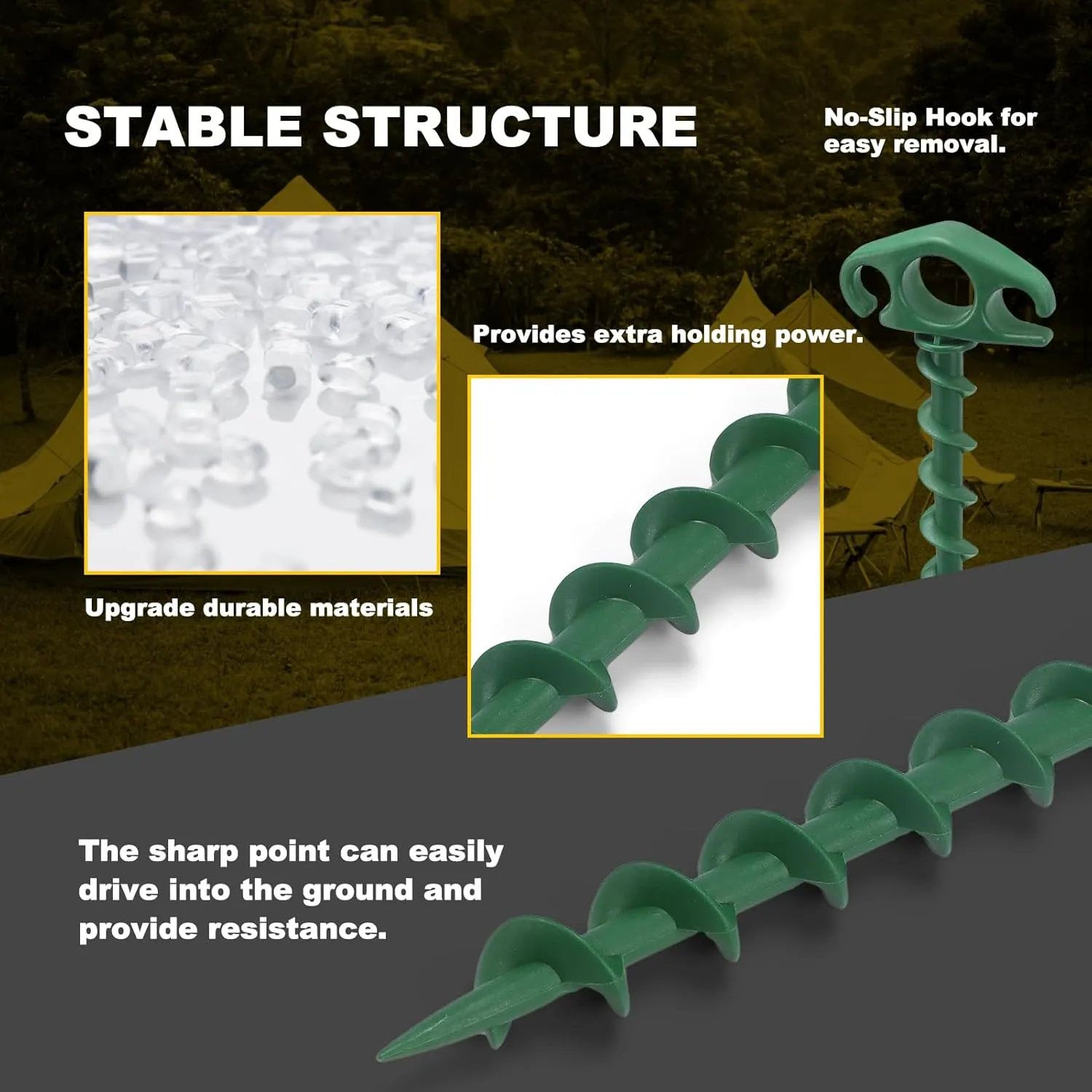Tent Stakes Sand Stakes for Beach Tent 16 Pack Spiral Anchor Stakes 9.4 Inch Heavy Duty Screw Canopy Stakes for Camping, Hiking and More (16, Green)