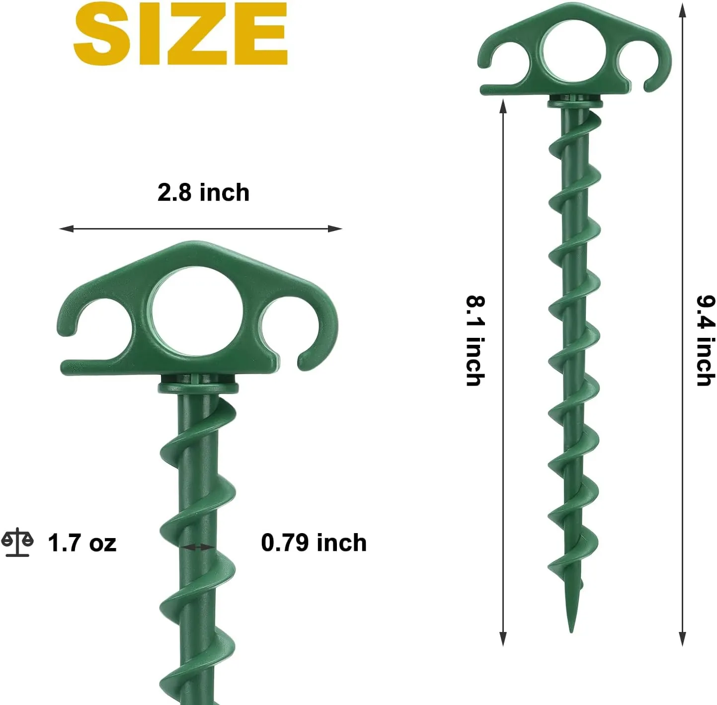 Tent Stakes Sand Stakes for Beach Tent 16 Pack Spiral Anchor Stakes 9.4 Inch Heavy Duty Screw Canopy Stakes for Camping, Hiking and More (16, Green)