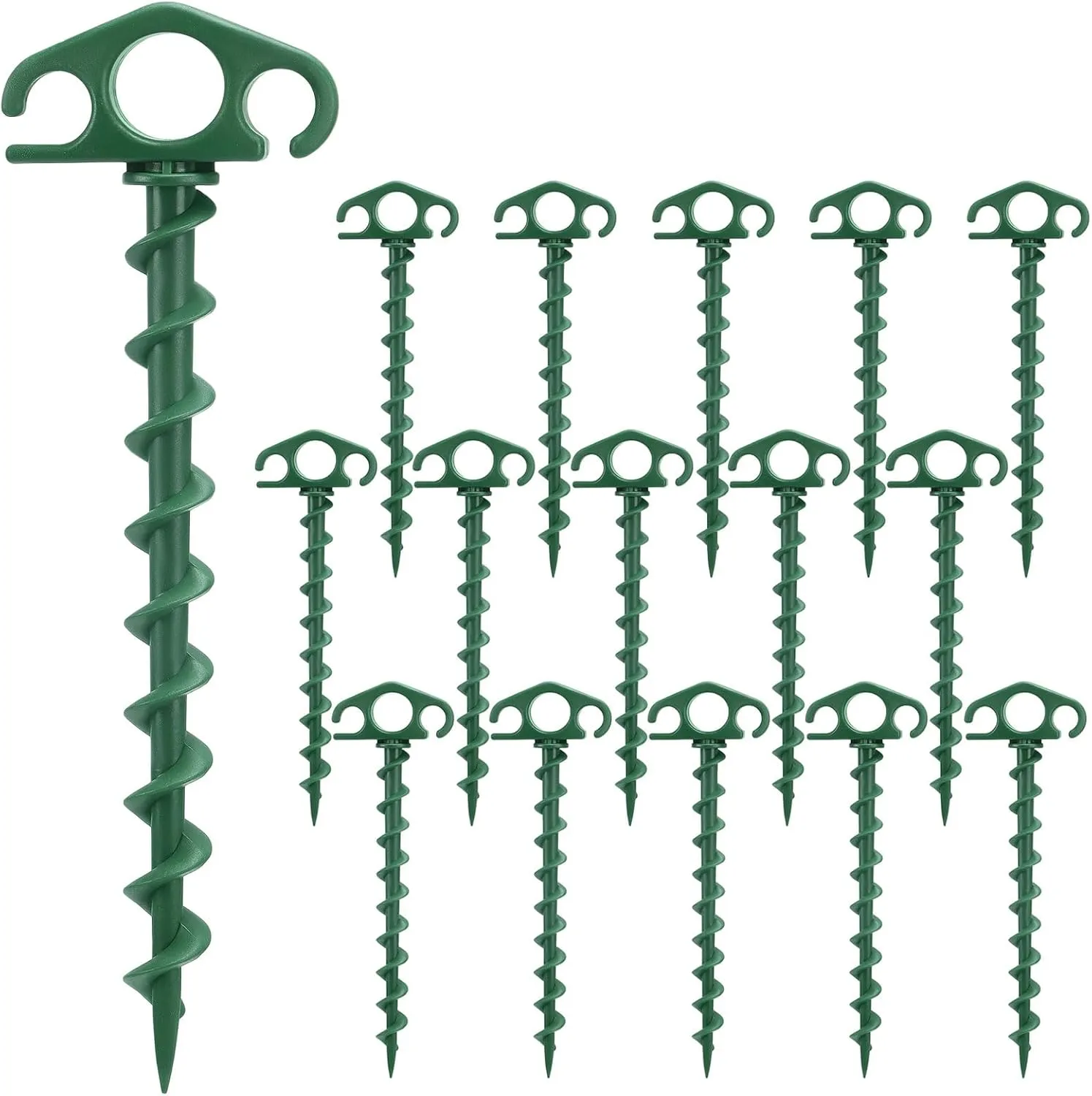 Tent Stakes Sand Stakes for Beach Tent 16 Pack Spiral Anchor Stakes 9.4 Inch Heavy Duty Screw Canopy Stakes for Camping, Hiking and More (16, Green)