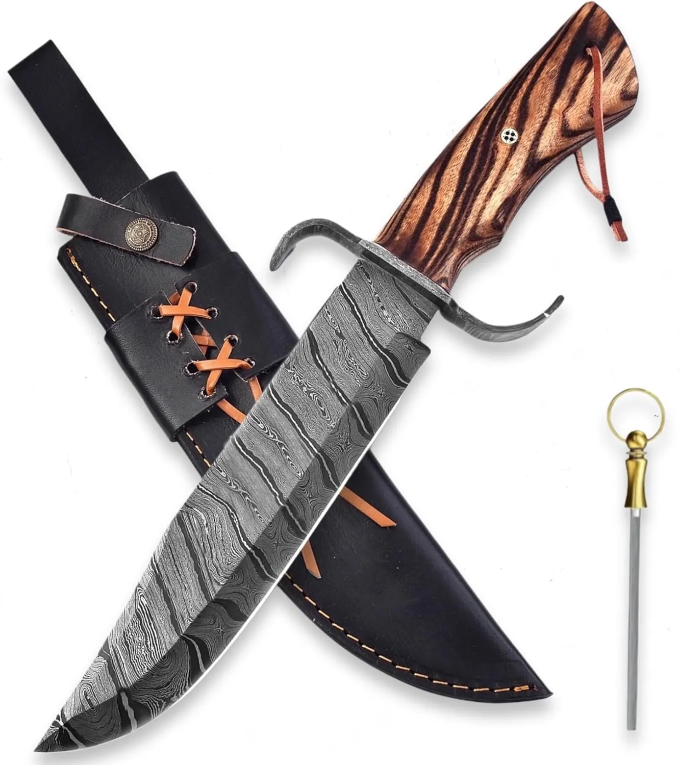 The Expandable Handmade Bowie Knife , Damascus Bowie Knife With Sheath , Damascus Hunting Knife , Damascus Knife , Knife With Sheath , Fixed Blade Knife - Ideal for Survival , Chopping , Camping , Outdoor Activities - Ash Wood Handle (Ash Wood)
